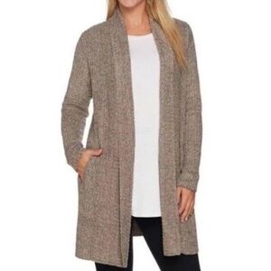 BAREFOOT DREAMS CozyChic Lite Knit Tan Nude Open Front Cardigan Sz Medium EUC